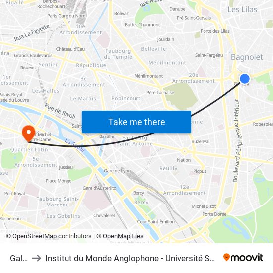 Gallieni to Institut du Monde Anglophone - Université Sorbonne Nouvelle (Paris 3) map