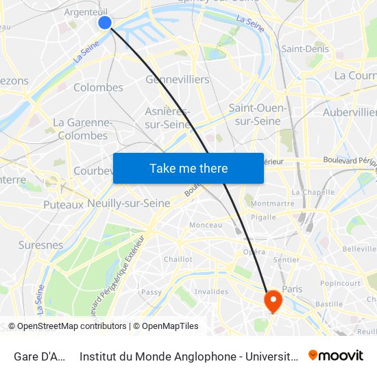 Gare D'Argenteuil to Institut du Monde Anglophone - Université Sorbonne Nouvelle (Paris 3) map