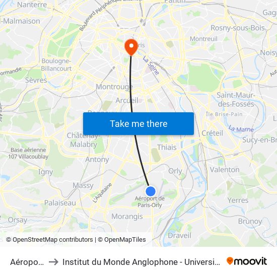 Aéroport Orly 4 to Institut du Monde Anglophone - Université Sorbonne Nouvelle (Paris 3) map