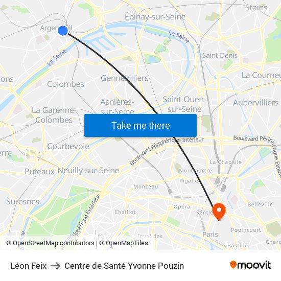Léon Feix to Centre de Santé Yvonne Pouzin map