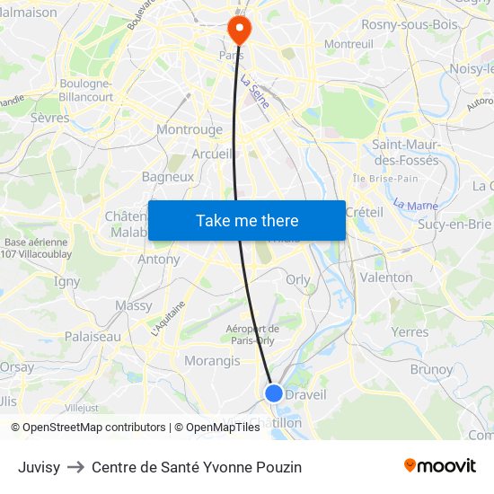Juvisy to Centre de Santé Yvonne Pouzin map