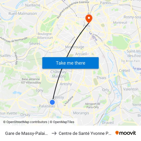 Gare de Massy-Palaiseau to Centre de Santé Yvonne Pouzin map
