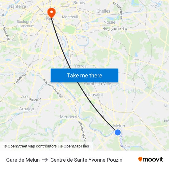 Gare de Melun to Centre de Santé Yvonne Pouzin map
