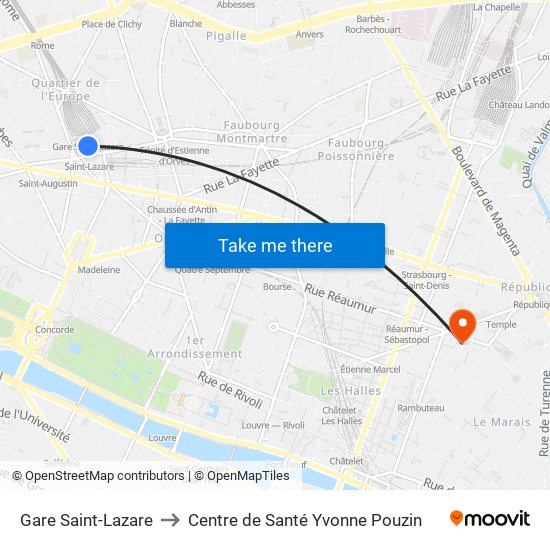 Gare Saint-Lazare to Centre de Santé Yvonne Pouzin map