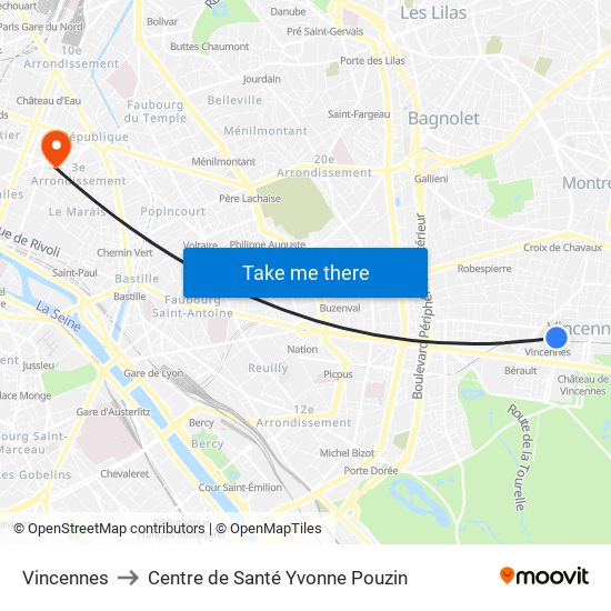 Vincennes to Centre de Santé Yvonne Pouzin map