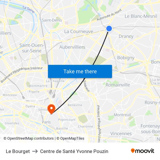 Le Bourget to Centre de Santé Yvonne Pouzin map