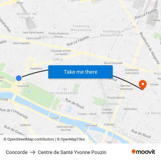 Concorde to Centre de Santé Yvonne Pouzin map