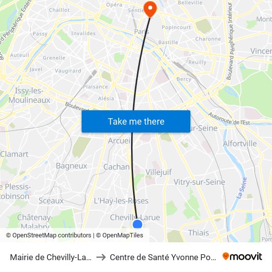Mairie de Chevilly-Larue to Centre de Santé Yvonne Pouzin map