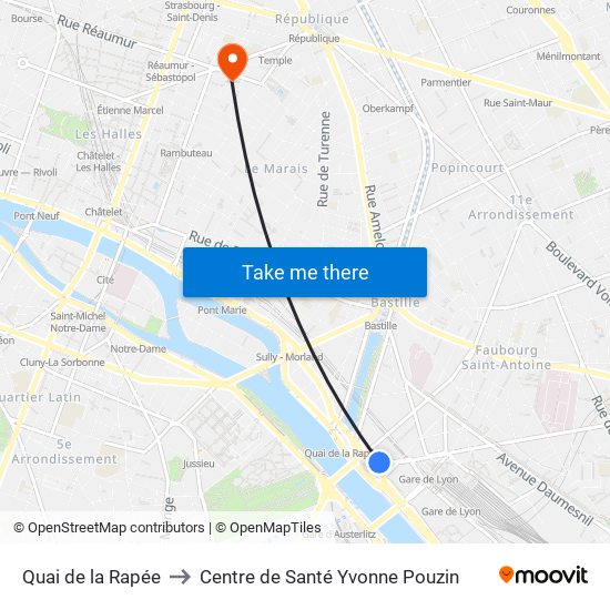 Quai de la Rapée to Centre de Santé Yvonne Pouzin map