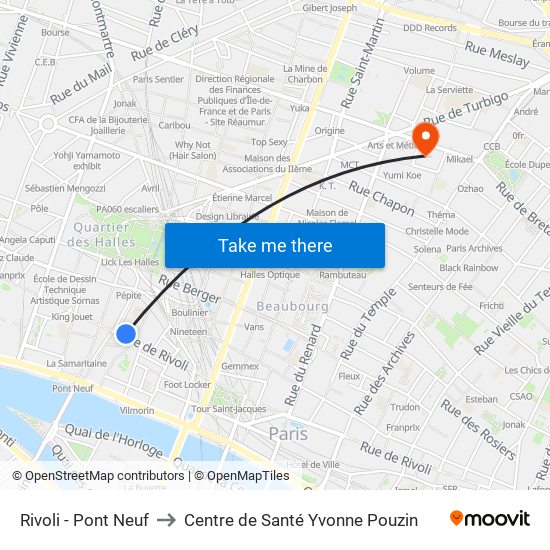Rivoli - Pont Neuf to Centre de Santé Yvonne Pouzin map