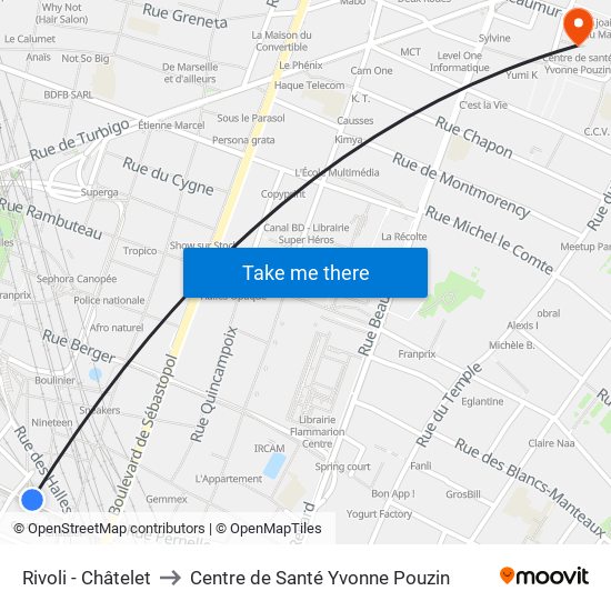 Rivoli - Châtelet to Centre de Santé Yvonne Pouzin map