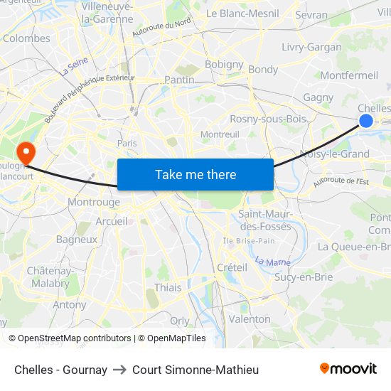 Chelles - Gournay to Court Simonne-Mathieu map