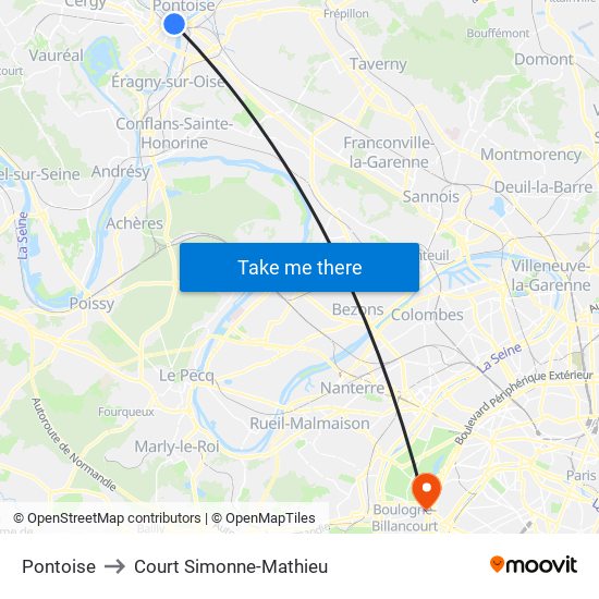 Pontoise to Court Simonne-Mathieu map