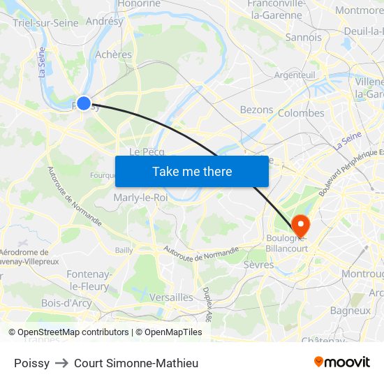 Poissy to Court Simonne-Mathieu map