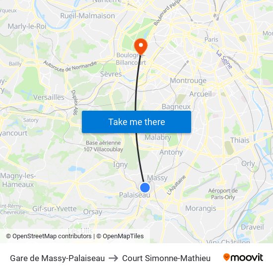 Gare de Massy-Palaiseau to Court Simonne-Mathieu map