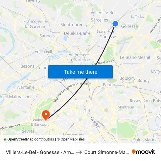 Villiers-Le-Bel - Gonesse - Arnouville to Court Simonne-Mathieu map