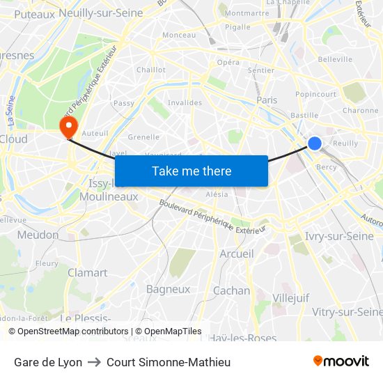 Gare de Lyon to Court Simonne-Mathieu map