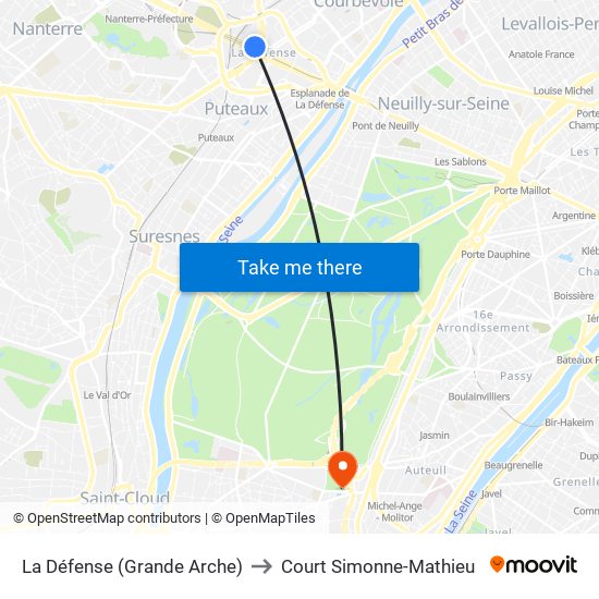La Défense (Grande Arche) to Court Simonne-Mathieu map