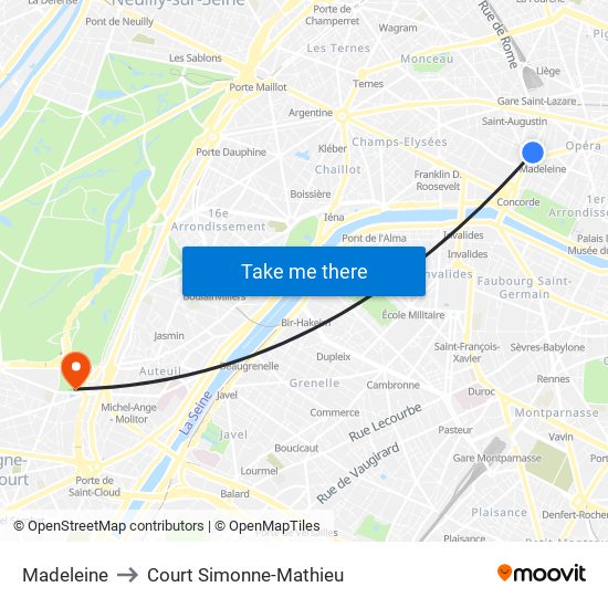 Madeleine to Court Simonne-Mathieu map