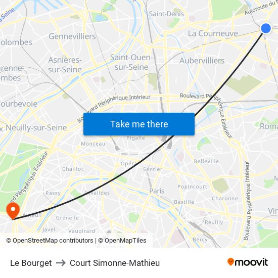 Le Bourget to Court Simonne-Mathieu map