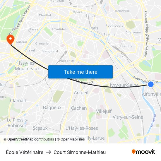 École Vétérinaire to Court Simonne-Mathieu map