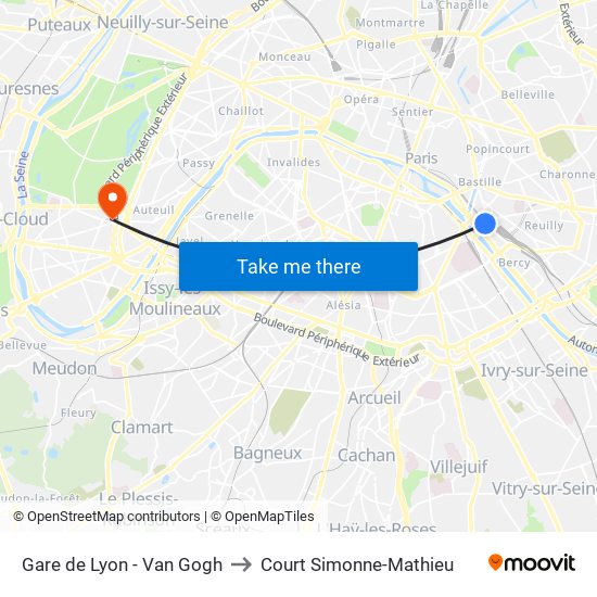 Gare de Lyon - Van Gogh to Court Simonne-Mathieu map