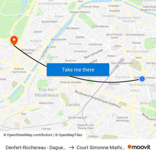 Denfert-Rochereau - Daguerre to Court Simonne-Mathieu map