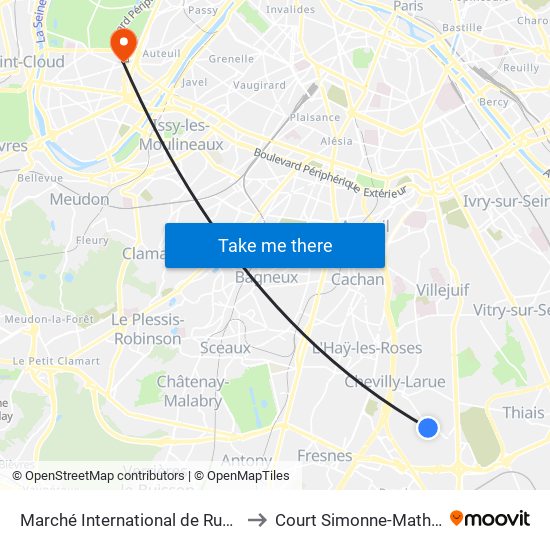 Marché International de Rungis to Court Simonne-Mathieu map