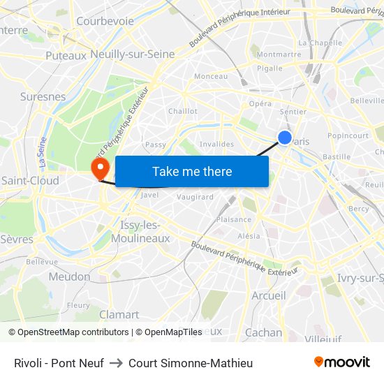 Rivoli - Pont Neuf to Court Simonne-Mathieu map
