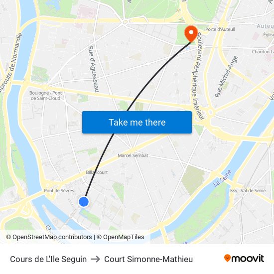 Cours de L'Ile Seguin to Court Simonne-Mathieu map