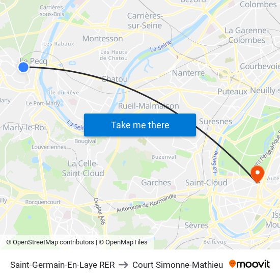 Saint-Germain-En-Laye RER to Court Simonne-Mathieu map