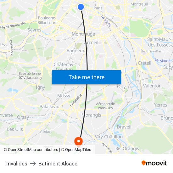 Invalides to Bâtiment Alsace map