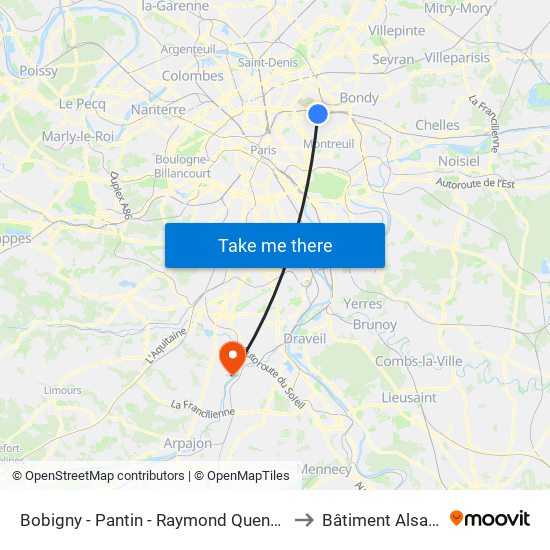 Bobigny - Pantin - Raymond Queneau to Bâtiment Alsace map