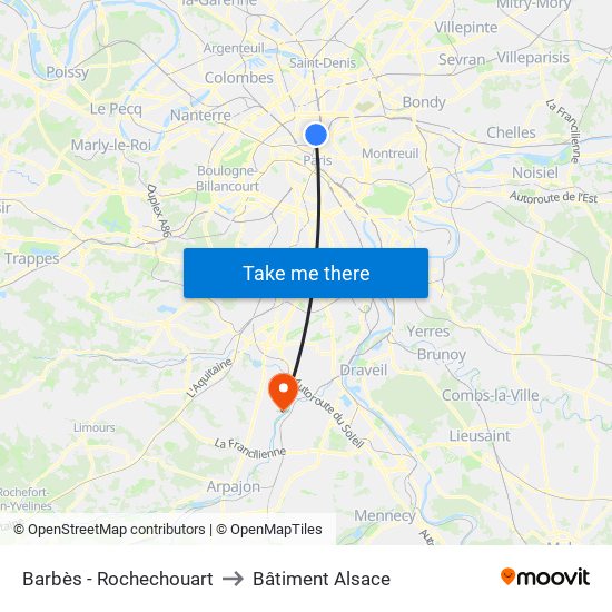 Barbès - Rochechouart to Bâtiment Alsace map