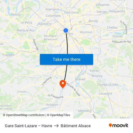 Gare Saint-Lazare – Havre to Bâtiment Alsace map