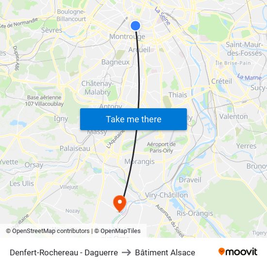 Denfert-Rochereau - Daguerre to Bâtiment Alsace map