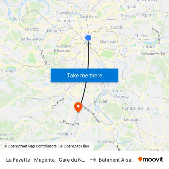 La Fayette - Magenta - Gare du Nord to Bâtiment Alsace map