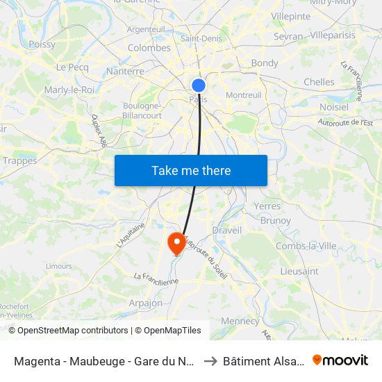 Magenta - Maubeuge - Gare du Nord to Bâtiment Alsace map