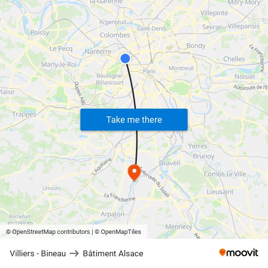 Villiers - Bineau to Bâtiment Alsace map