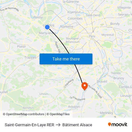 Saint-Germain-En-Laye RER to Bâtiment Alsace map