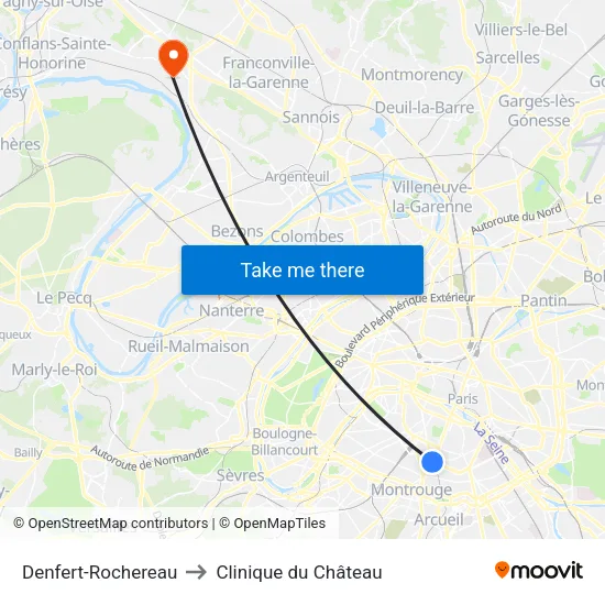 Denfert-Rochereau to Clinique du Château map