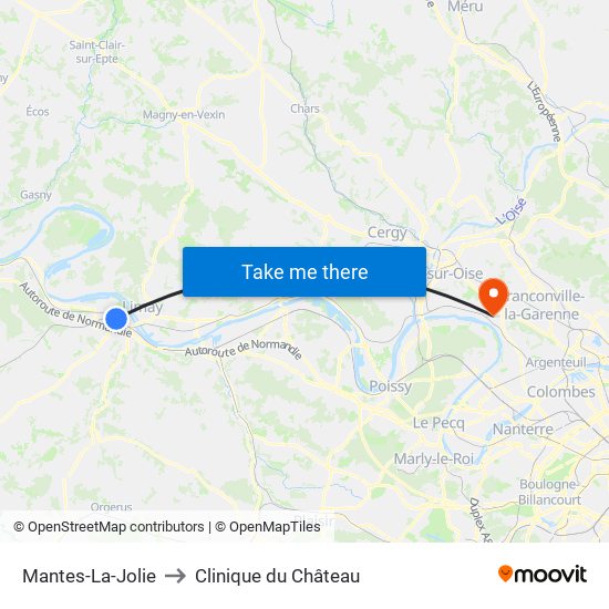Mantes-La-Jolie to Clinique du Château map