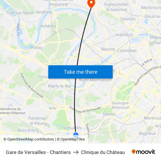 Gare de Versailles - Chantiers to Clinique du Château map