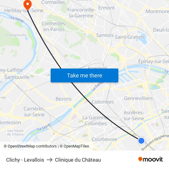 Clichy - Levallois to Clinique du Château map