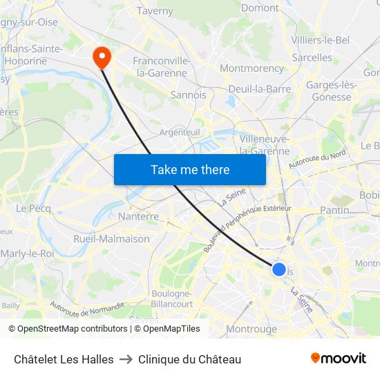 Châtelet Les Halles to Clinique du Château map