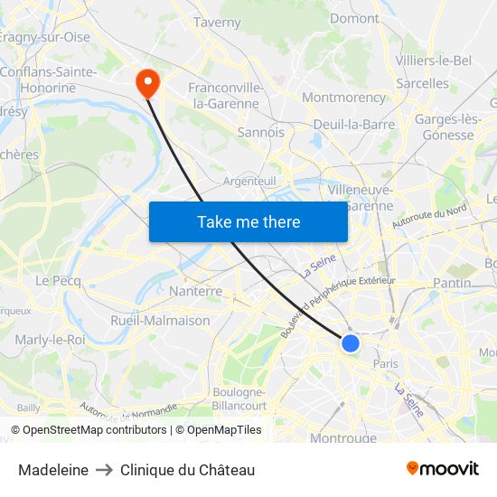 Madeleine to Clinique du Château map