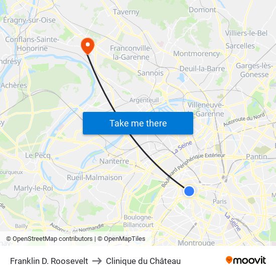 Franklin D. Roosevelt to Clinique du Château map