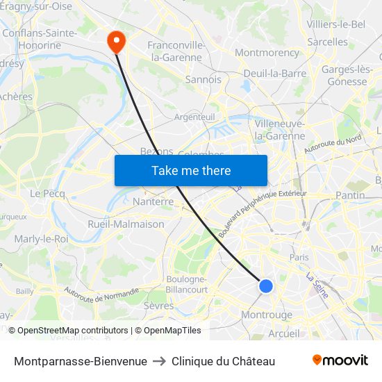 Montparnasse-Bienvenue to Clinique du Château map