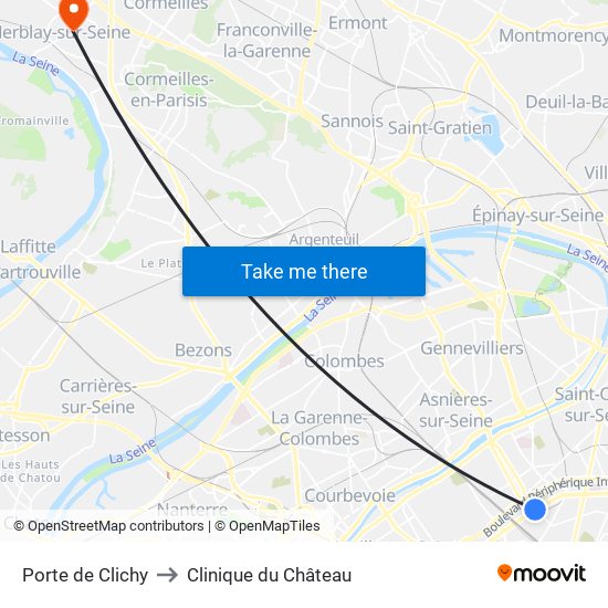 Porte de Clichy to Clinique du Château map