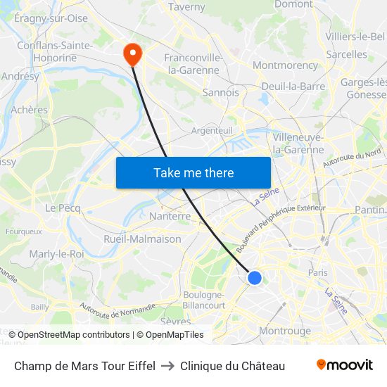 Champ de Mars Tour Eiffel to Clinique du Château map